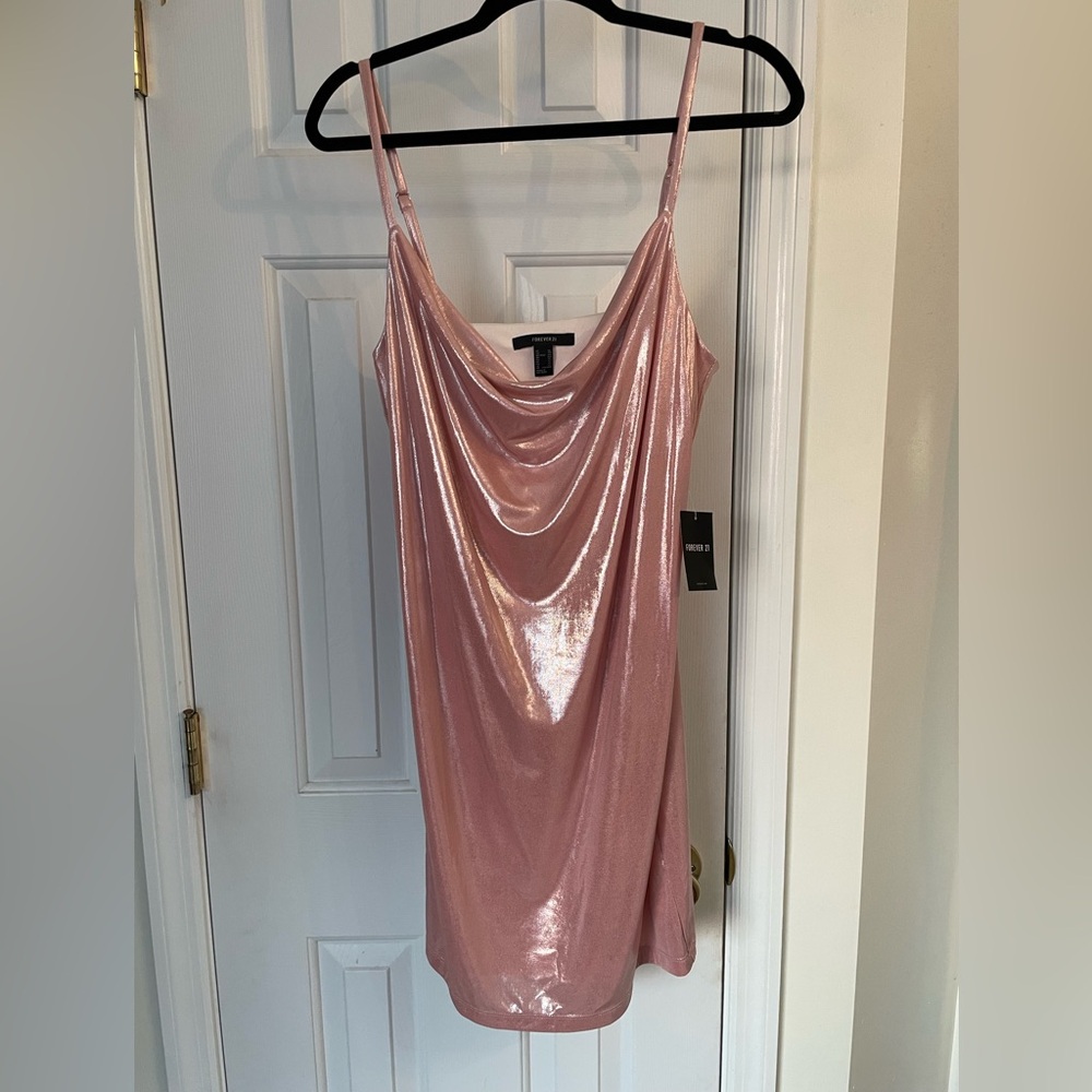 Forever 21 Metallic Pink Cowl Neck Dress